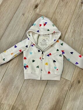 Primary 12-18 month Heart Print Zip-Up Hoodie - White Multi